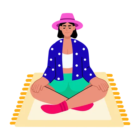 Girl doing meditation at home  Illustration