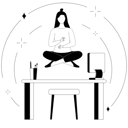 Girl doing meditation at Workplace for Mental Health  Illustration