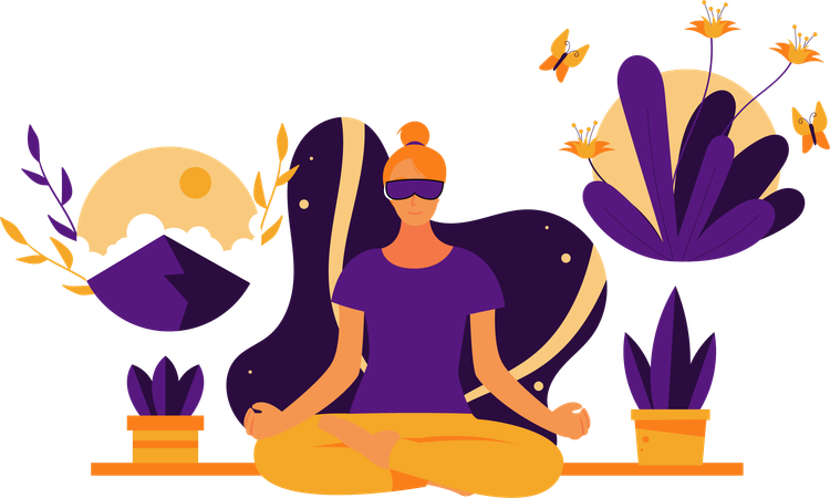Girl Doing Meditation in Metaverse  Illustration
