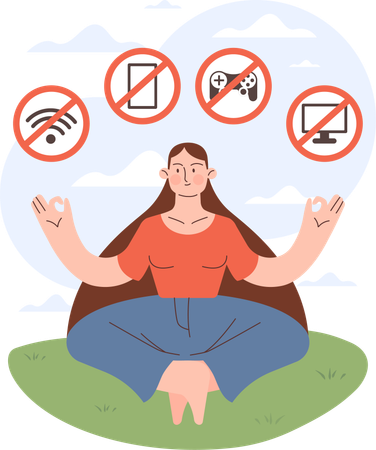 Girl doing meditation while free from device  Illustration