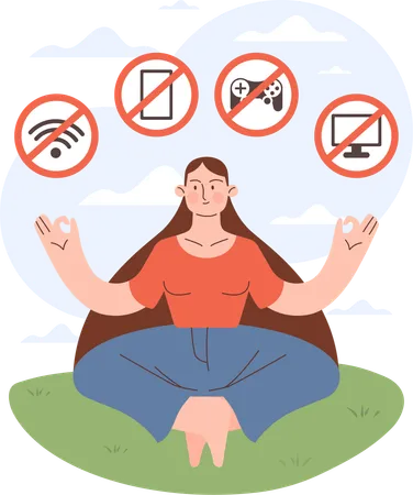 Girl doing meditation while free from device  Illustration