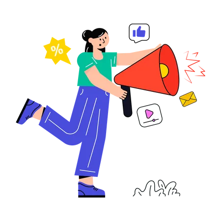 Girl doing megaphone marketing  Illustration