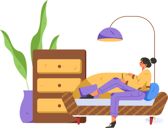 Girl doing mobile chat while sitting on couch  Illustration