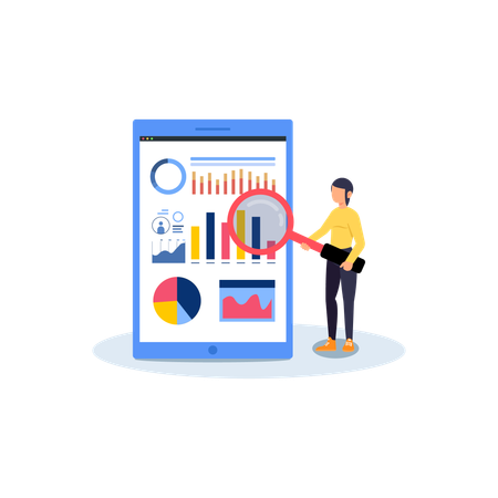 Girl doing Mobile data Analyzing  Illustration