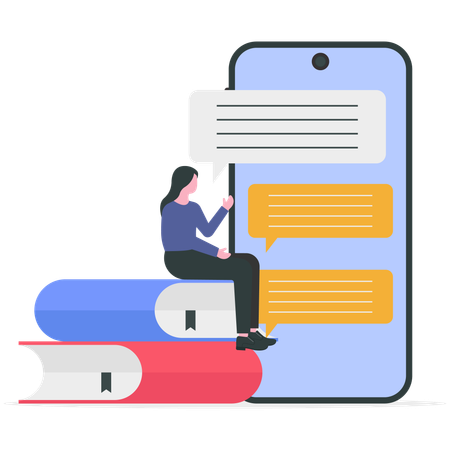 Girl doing mobile learning  Illustration