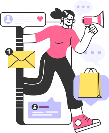 Girl doing mobile marketing  Illustration