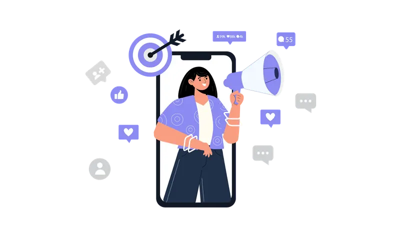 Girl doing mobile marketing  Illustration