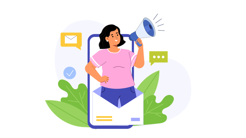 Girl doing mobile marketing  Illustration
