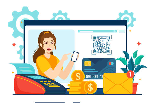 Girl doing mobile payment  Illustration