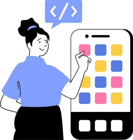 Girl doing mobile programming  Illustration