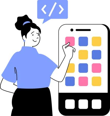 Girl doing mobile programming  Illustration