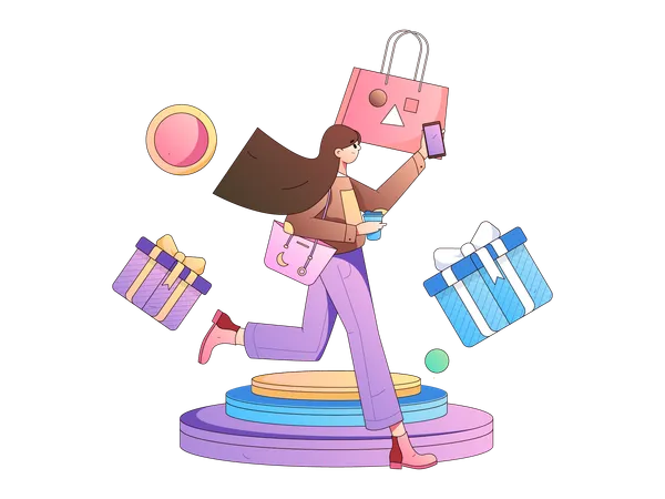 Girl doing mobile shopping  Illustration