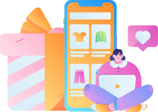 Girl  Doing Mobile Shopping  Illustration