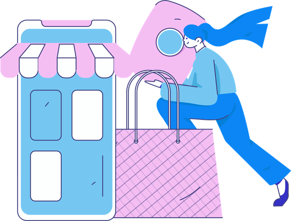 Girl doing mobile shopping  Illustration