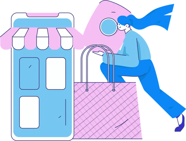 Girl doing mobile shopping  Illustration