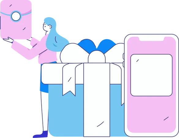 Girl doing mobile shopping  Illustration