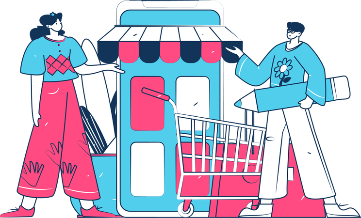 Girl doing mobile shopping  Illustration