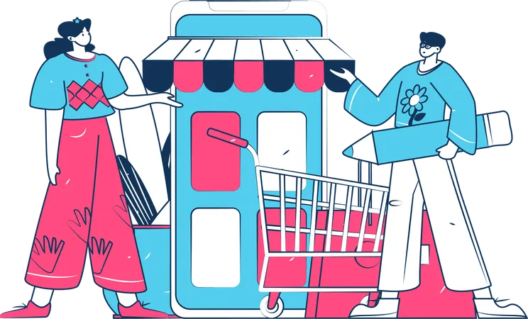 Girl doing mobile shopping  Illustration