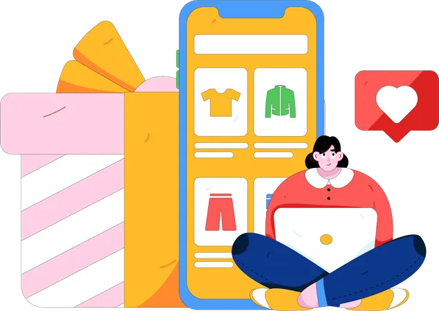 Girl Doing Mobile Shopping  Illustration