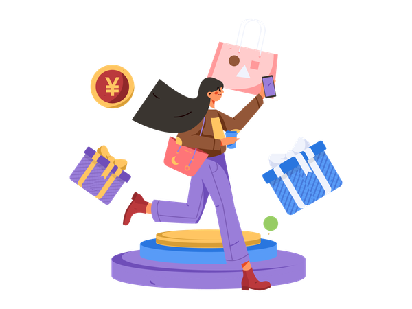 Girl doing mobile shopping  Illustration