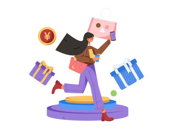 Girl doing mobile shopping  Illustration