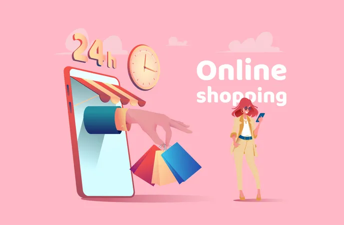 Girl doing mobile shopping  Illustration