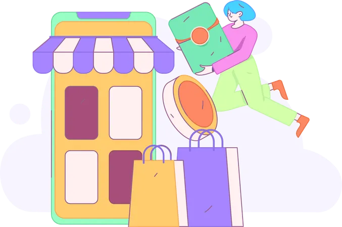 Girl doing mobile shopping  Illustration