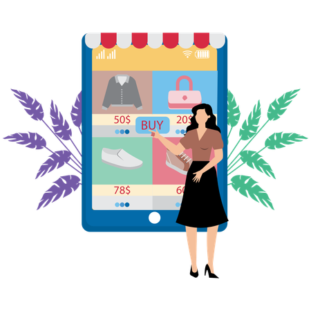 Girl doing mobile shopping  Illustration