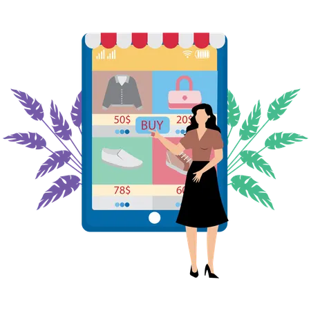 Girl doing mobile shopping  Illustration