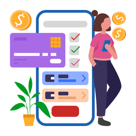 Girl doing Mobile Wallet Payment  Illustration