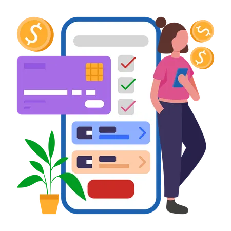 Girl doing Mobile Wallet Payment  Illustration