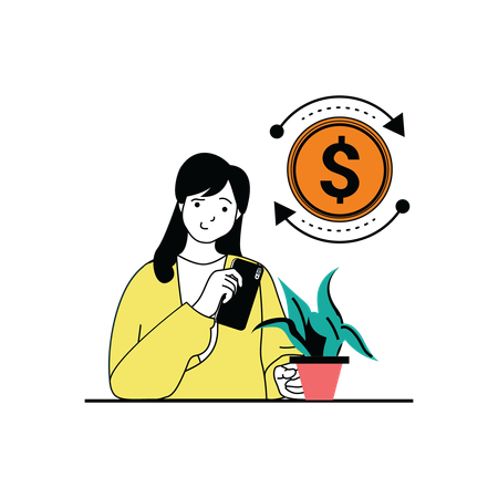 Girl doing money transfer online  Illustration