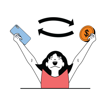 Girl doing money transfer through mobile  Illustration