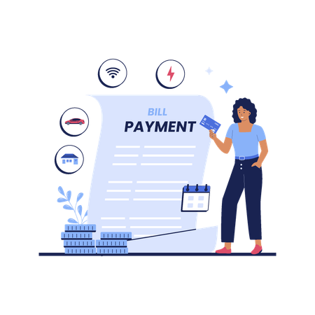 Girl doing Monthly bill payment  Illustration