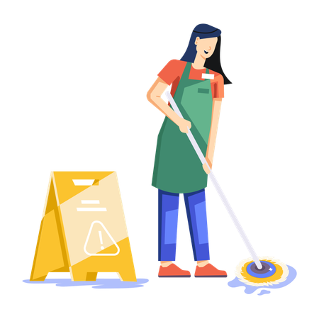 Girl doing Mopping Floor  Illustration