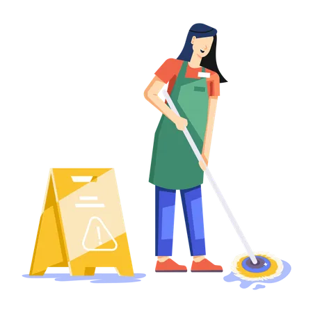 Girl doing Mopping Floor  Illustration