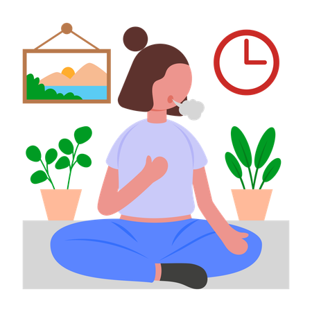 Girl doing Morning Deep Breathing Exercises  Illustration