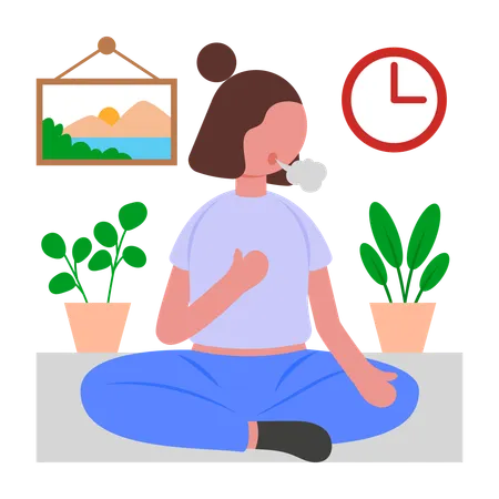 Girl doing Morning Deep Breathing Exercises  Illustration