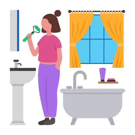 Girl doing Morning Facial Roller Massage  Illustration
