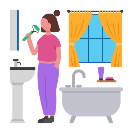 Girl doing Morning Facial Roller Massage  Illustration