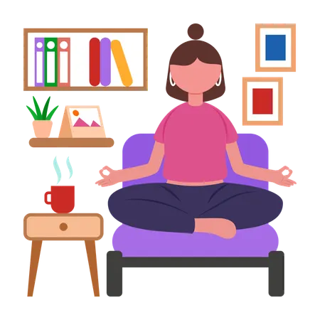 Girl doing Morning Meditation Practice  Illustration