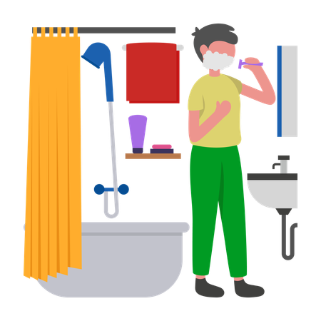 Girl doing Morning Shaving Routine Carefully  Illustration