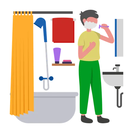 Girl doing Morning Shaving Routine Carefully  Illustration