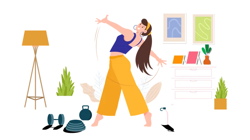 Girl doing morning workout at home  Illustration