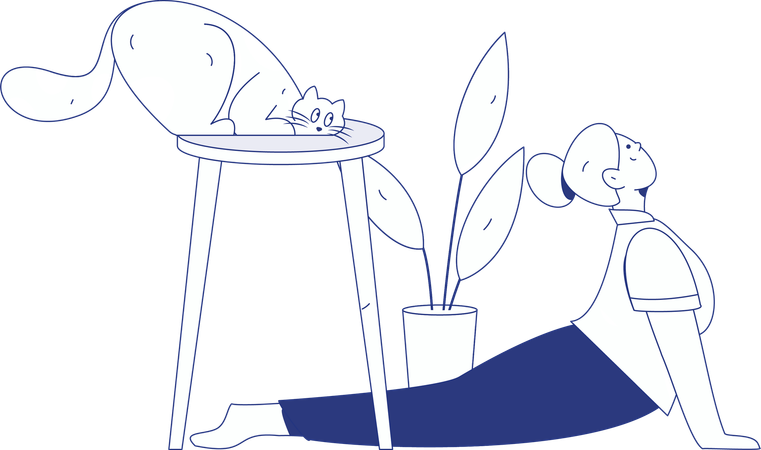 Girl doing morning yoga at home  Illustration