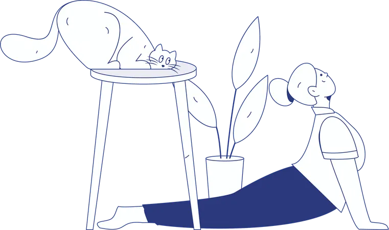 Girl doing morning yoga at home  Illustration