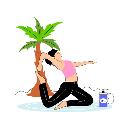 Girl doing morning yoga at park  Illustration