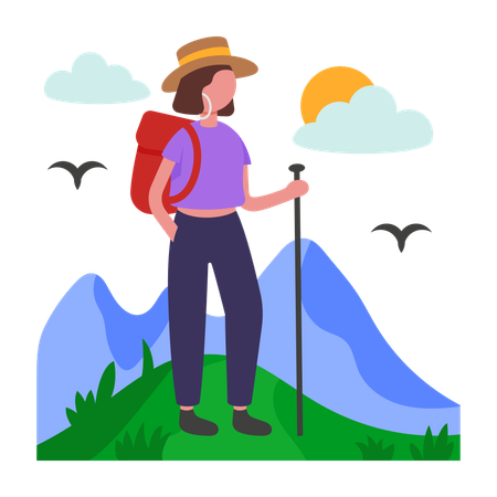 Girl doing mountain Hiking  Illustration