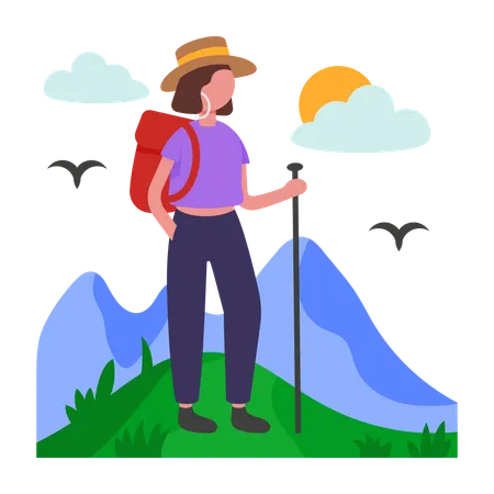 Girl doing mountain Hiking  Illustration