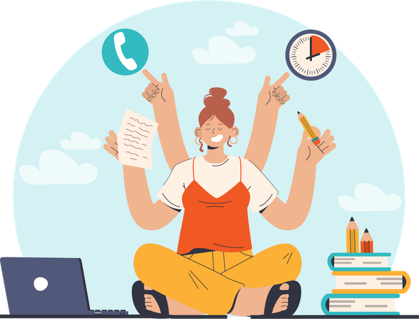 Girl doing multiple work  Illustration